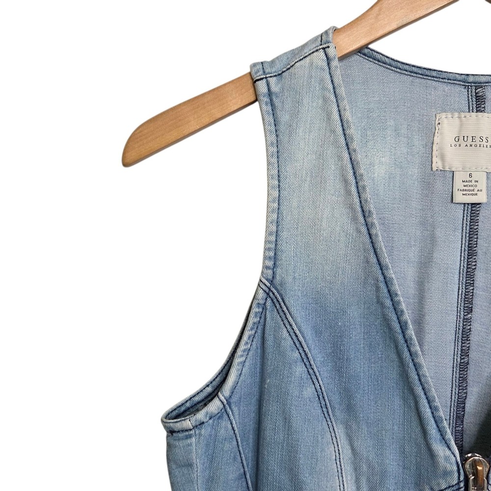 Guess Los Angeles Overalls Womens SZ 6 Denim Skinny Leg Distressed Jumpsuit Y2K - Picture 4 of 13